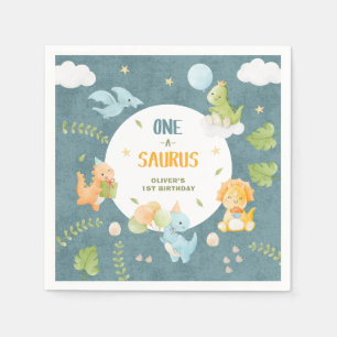 Serviette En Papier Fête d'anniversaire One-A-Saurus Dinosaur 1 an
