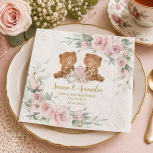Serviette En Papier Fête d'anniversaire ours en peluche rose floral Te
