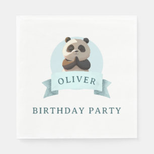 Serviette En Papier Fête d'anniversaire panda aquarelle bleue