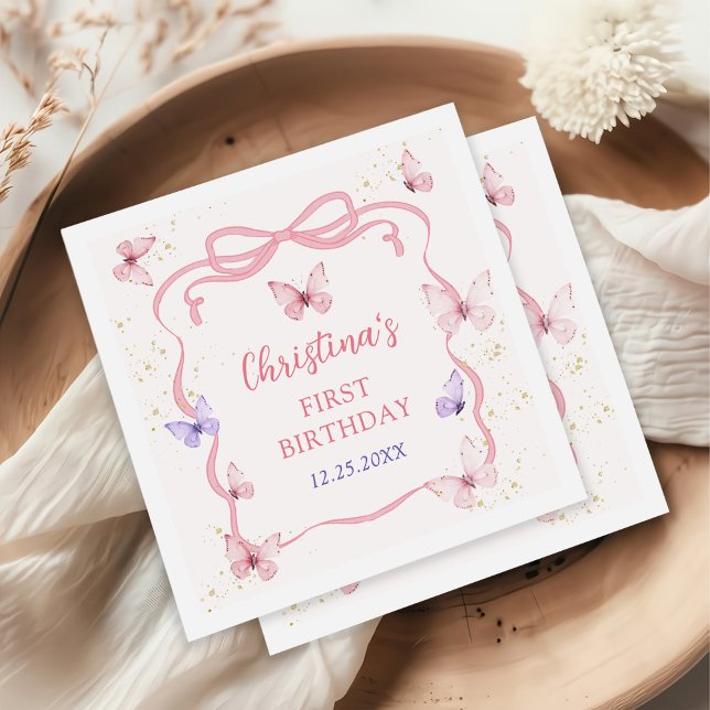 Serviette En Papier Fête d'anniversaire Papillon Ruban Rose Violet (Créateur téléchargé)