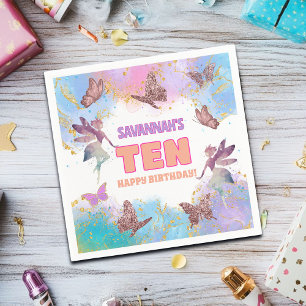 Serviette En Papier Fête d'anniversaire papillons fée or paillettes 10