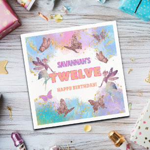 Serviette En Papier Fête d'anniversaire papillons fée or paillettes 12