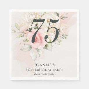 Serviette En Papier Fête d'anniversaire personnalisée 75 ans Floral Ro