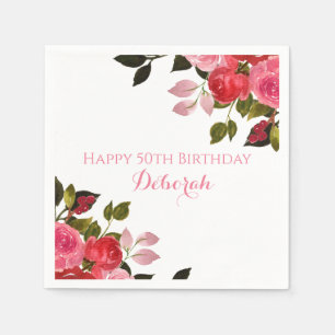 Serviette En Papier Fête d'anniversaire personnalisée avec des roses f