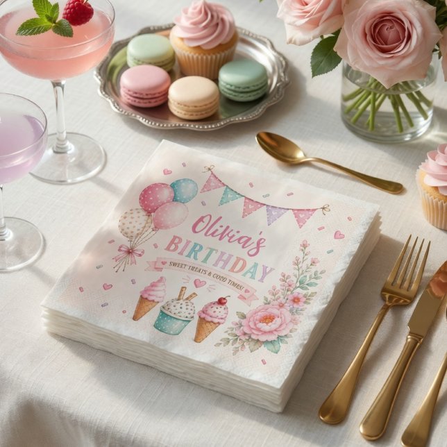 Serviette En Papier Fête d'anniversaire personnalisée avec glace paste (Créateur téléchargé)
