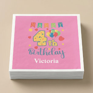 Serviette En Papier Fête d'anniversaire personnalisée Joyeux 4ème anni