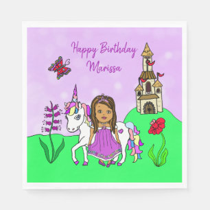 Serviette En Papier Fête d'anniversaire personnalisée Licorne et Princ