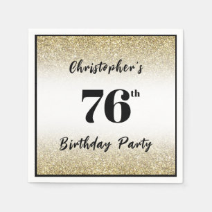 Serviette En Papier Fête d'anniversaire personnalisée noire et or 76 a