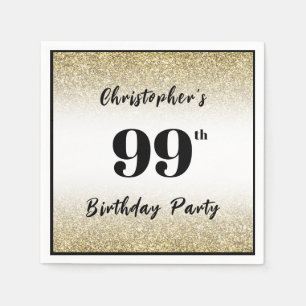 Serviette En Papier Fête d'anniversaire personnalisée noire et or 99 a