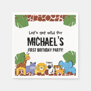 Serviette En Papier Fête d'anniversaire personnalisées Safari Animaux