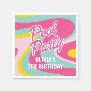 Serviette En Papier Fête d'anniversaire Pink Malibu Beach Palm Pool Pa