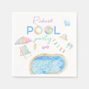Serviette En Papier Fête d'anniversaire Piscine Aquarelle Piscine Nata