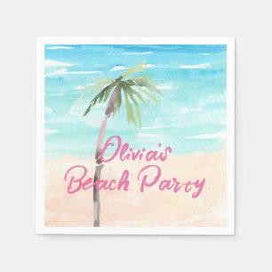 Serviette En Papier Fête d'anniversaire plage aquarelle