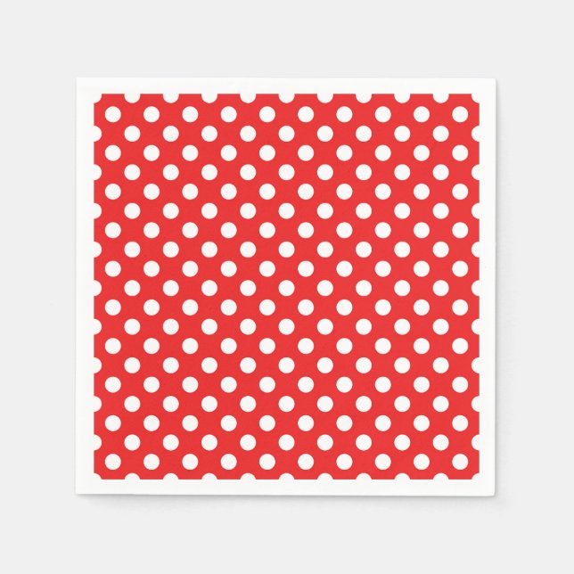 Serviette En Papier Fête d'anniversaire pois rouges et blancs (Devant)