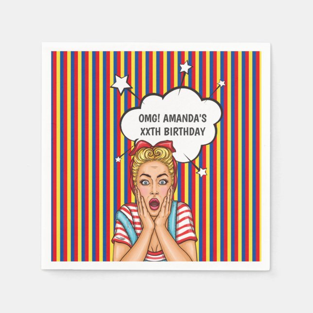 Serviette En Papier Fête d'anniversaire Pop Art Comic (Devant)