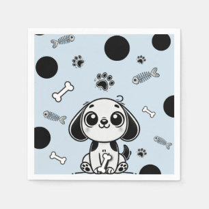 Serviette En Papier Fête d'anniversaire pour chiot aux os de poisson b
