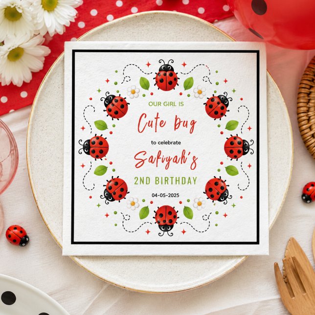 Serviette En Papier Fête d'anniversaire pour enfants de 2 ans avec deu (Two Cute Ladybug 2nd Birthday Party for Kids Napkins
)