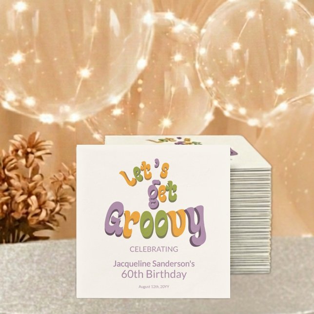 Serviette En Papier Fête d'anniversaire rétro groovy 60 ans (Créateur téléchargé)
