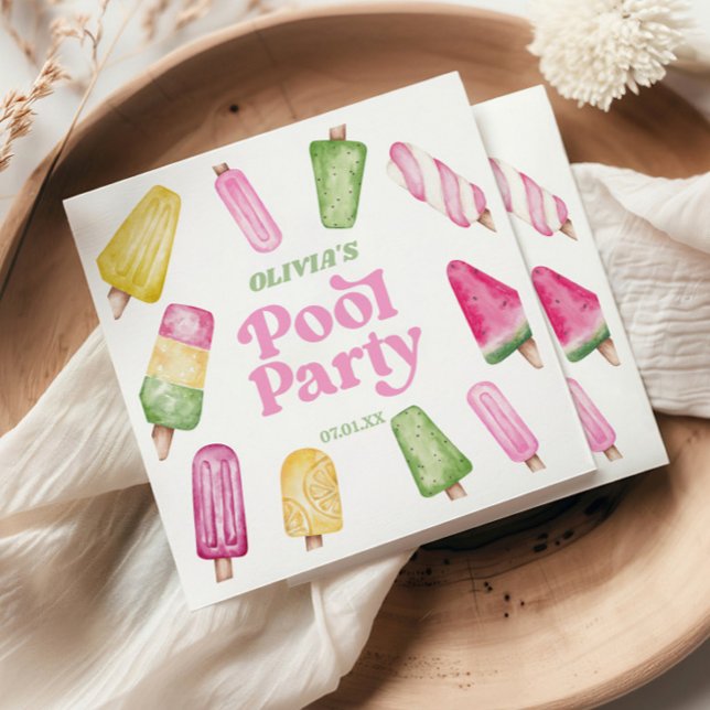 Serviette En Papier Fête d'anniversaire rétro piscine Popsicle (Créateur téléchargé)