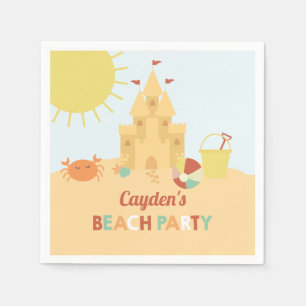 Serviette En Papier Fête d'anniversaire rétro sur la plage avec châtea