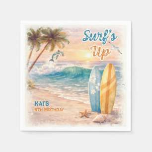 Serviette En Papier Fête d'anniversaire rétro Surf’s Up sur la plage