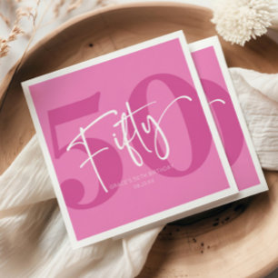 Serviette En Papier Fête d'anniversaire rose cinquantième 50