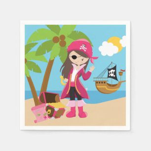 Serviette En Papier Fête d'anniversaire rose de fille de pirate