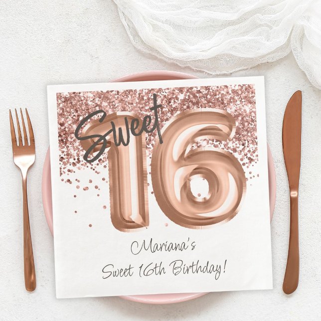 Serviette En Papier Fête d'anniversaire Rose Gold 16 ans (Créateur téléchargé)