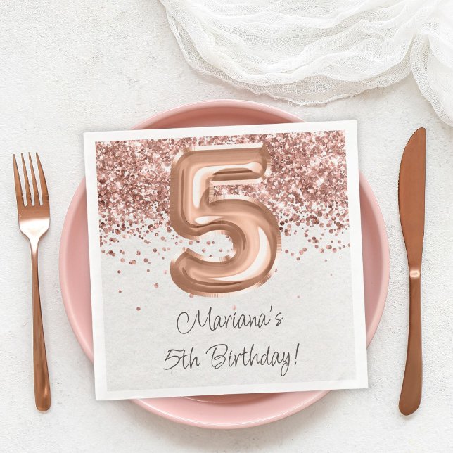 Serviette En Papier Fête d'anniversaire Rose Gold 5 ans (Créateur téléchargé)