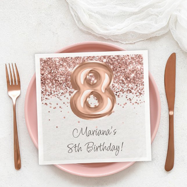 Serviette En Papier Fête d'anniversaire Rose Gold 8 ans (Créateur téléchargé)