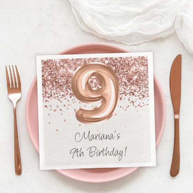 Serviette En Papier Fête d'anniversaire Rose Gold 9 ans (Créateur téléchargé)
