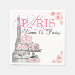 Serviette En Papier Fête d'anniversaire rose Paris pour 16 ans douce