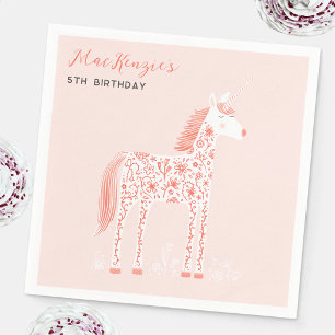 Serviette En Papier Fête d'anniversaire rose poudré de licorne magique