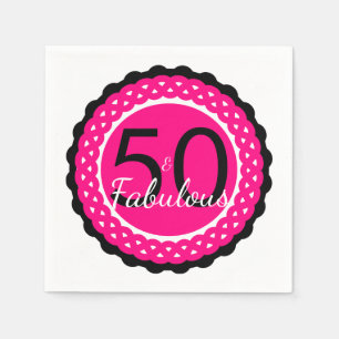 Serviette En Papier Fête d'anniversaire rose vif et noir 50 ans et fab