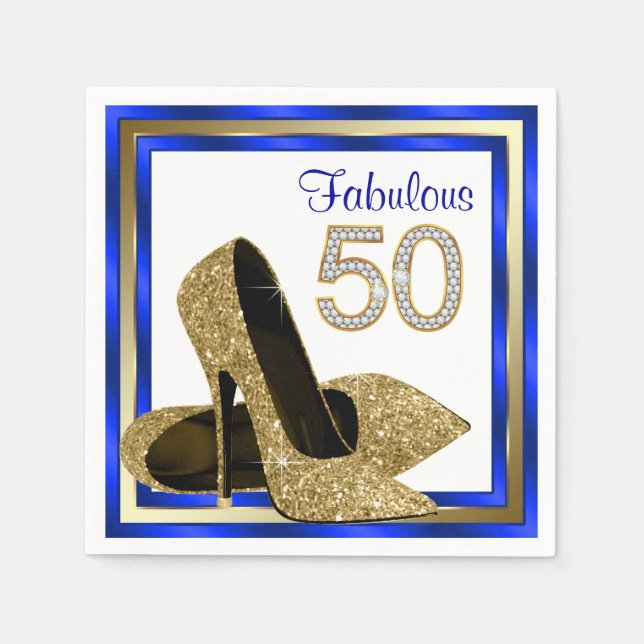 Serviette En Papier Fête d'anniversaire Royal Blue and Gold (Devant)