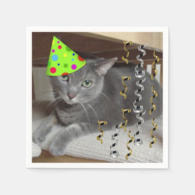 Serviette En Papier Fête d'anniversaire Russe Bleu Chat (Devant)