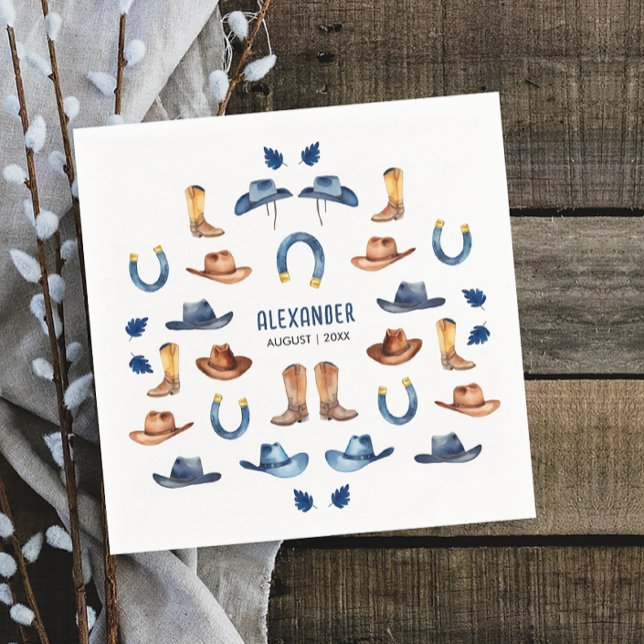 Serviette En Papier Fête d'anniversaire rustique bleu chance cheval co (Créateur téléchargé)