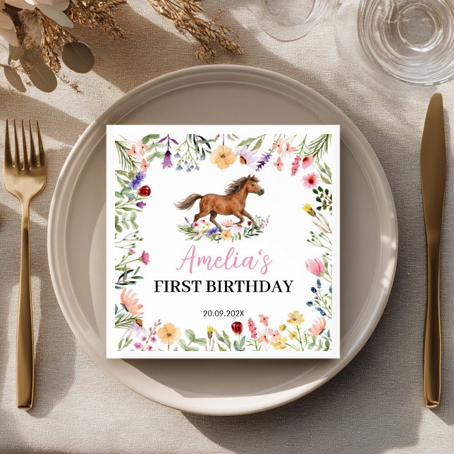 Serviette En Papier Fête d'anniversaire rustique de fille aux chevaux  (Créateur téléchargé)