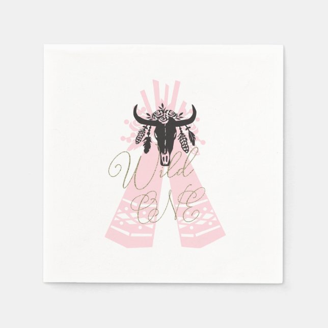 Serviette En Papier Fête d'anniversaire sauvage Pink & Black Boho Chic (Devant)