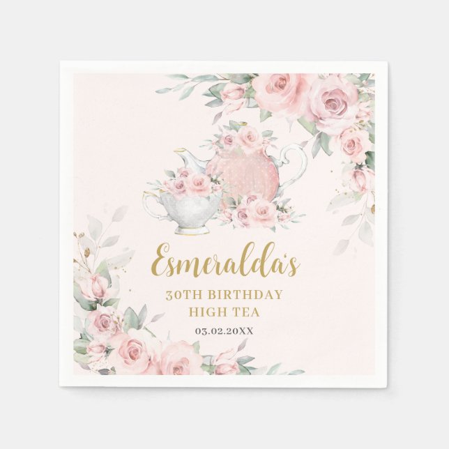 Serviette En Papier Fête d'anniversaire shabby chic thé à la menthe fl (Devant)
