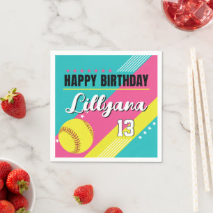 Serviette En Papier Fête d'anniversaire Softball Rose Turquoise Jaune,