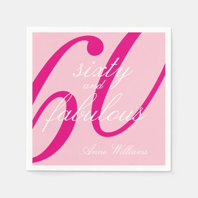 Serviette En Papier Fête d'anniversaire soixante ans rose Script Soixa (Devant)