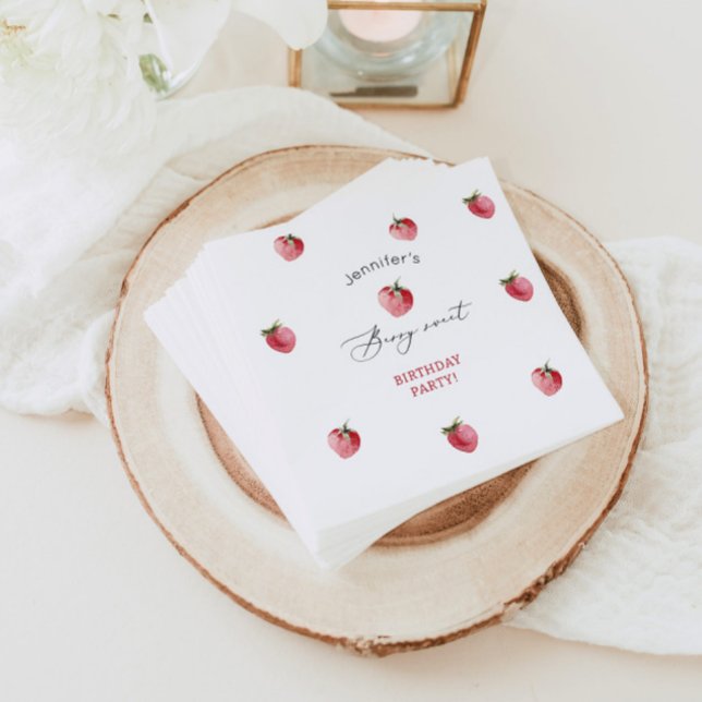 Serviette En Papier Fête d'anniversaire sucrée aux fraises (Créateur téléchargé)