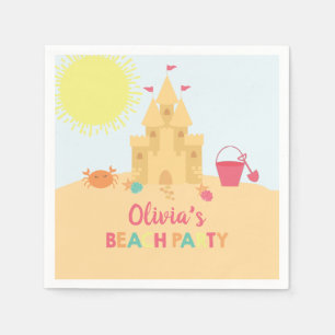 Serviette En Papier Fête d'anniversaire sur la plage château de sable