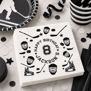 Serviette En Papier Fête d'anniversaire sur le thème de hockey noir et