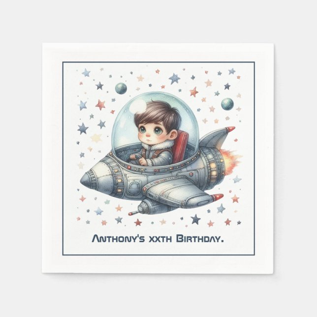 Serviette En Papier Fête d'anniversaire sur le thème de l'espace pour  (Devant)
