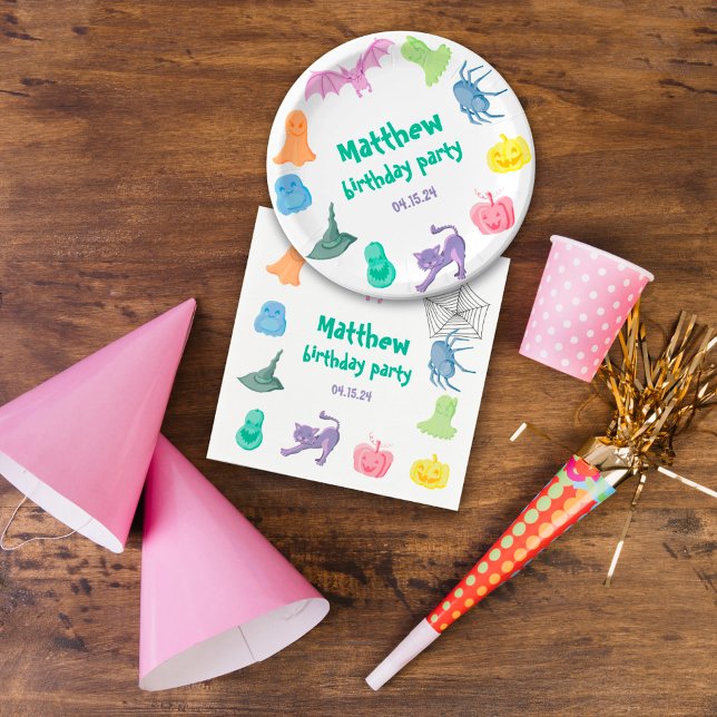 Serviette En Papier Fête d'anniversaire sur le thème de l'Halloween Pl (Halloween-themed birthday party Paper Plate Napkins
)