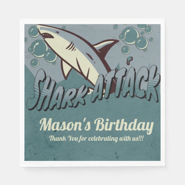Serviette En Papier Fête d'anniversaire sur le thème du requin rétro (Devant)