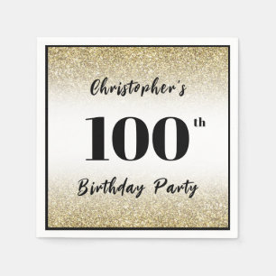 Serviette En Papier Fête d'anniversaire sur mesure noir et or 100 ans 