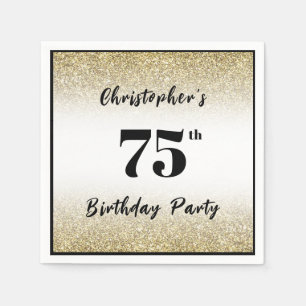 Serviette En Papier Fête d'anniversaire sur mesure noir et or 75 ans